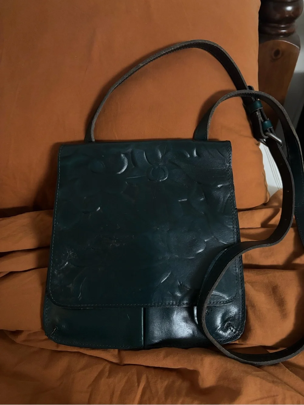 Patricia Nash Dark Green Embossed Leather Crossbody Bag